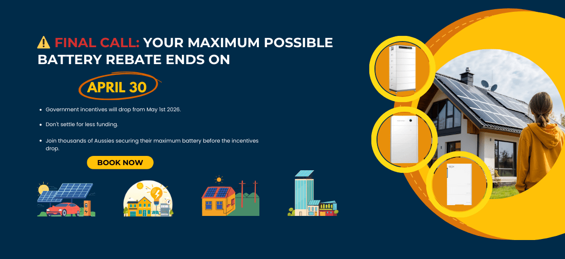Urgent solar battery rebate deadline banner. Text reads: 'Final Call: Your Maximum Possible Rebate Ends April 30'. Opera Solar promotional offer for Australian homeowners.