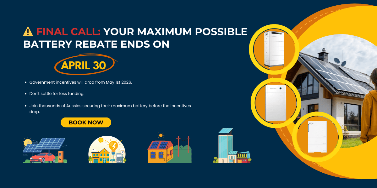Urgent solar battery rebate deadline banner. Text reads: 'Final Call: Your Maximum Possible Rebate Ends April 30'. Opera Solar promotional offer for Australian homeowners.