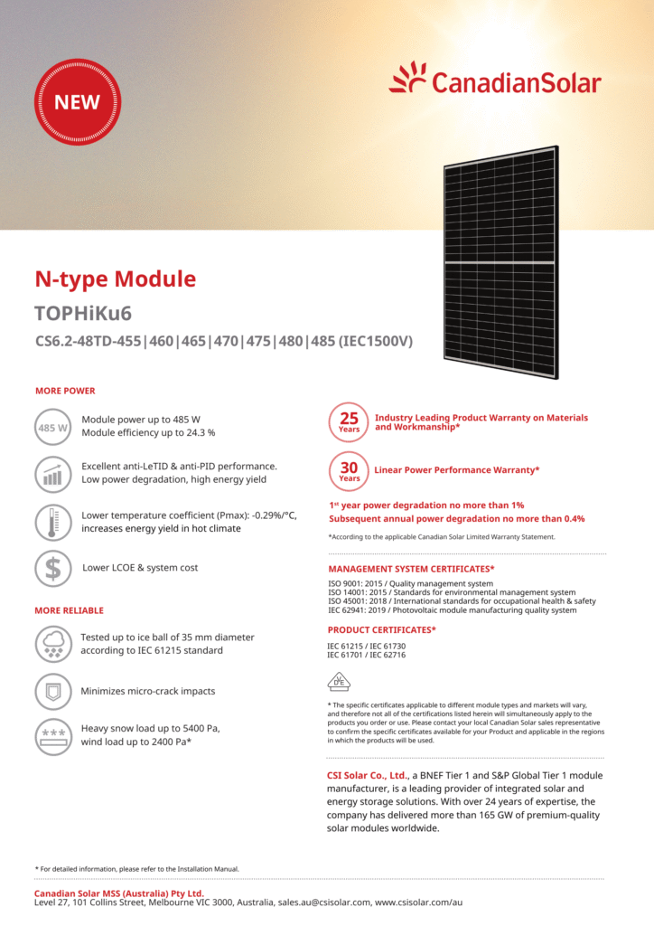 TOPHiKu6_Black-frame_CS6.2-48TD - 445W to 475W - Canadian Solar