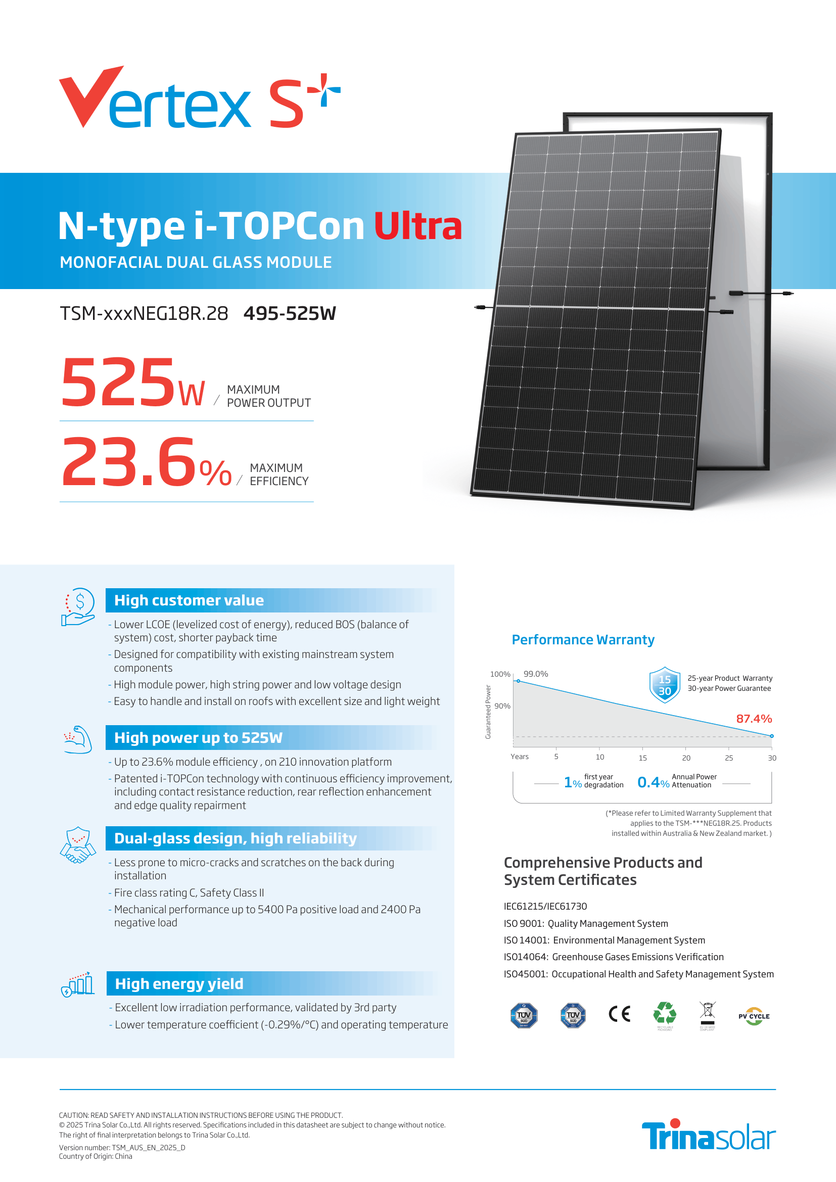 Trina Solar Panels Review Australia Vertex S NEG18R.28 495 525 2025 D